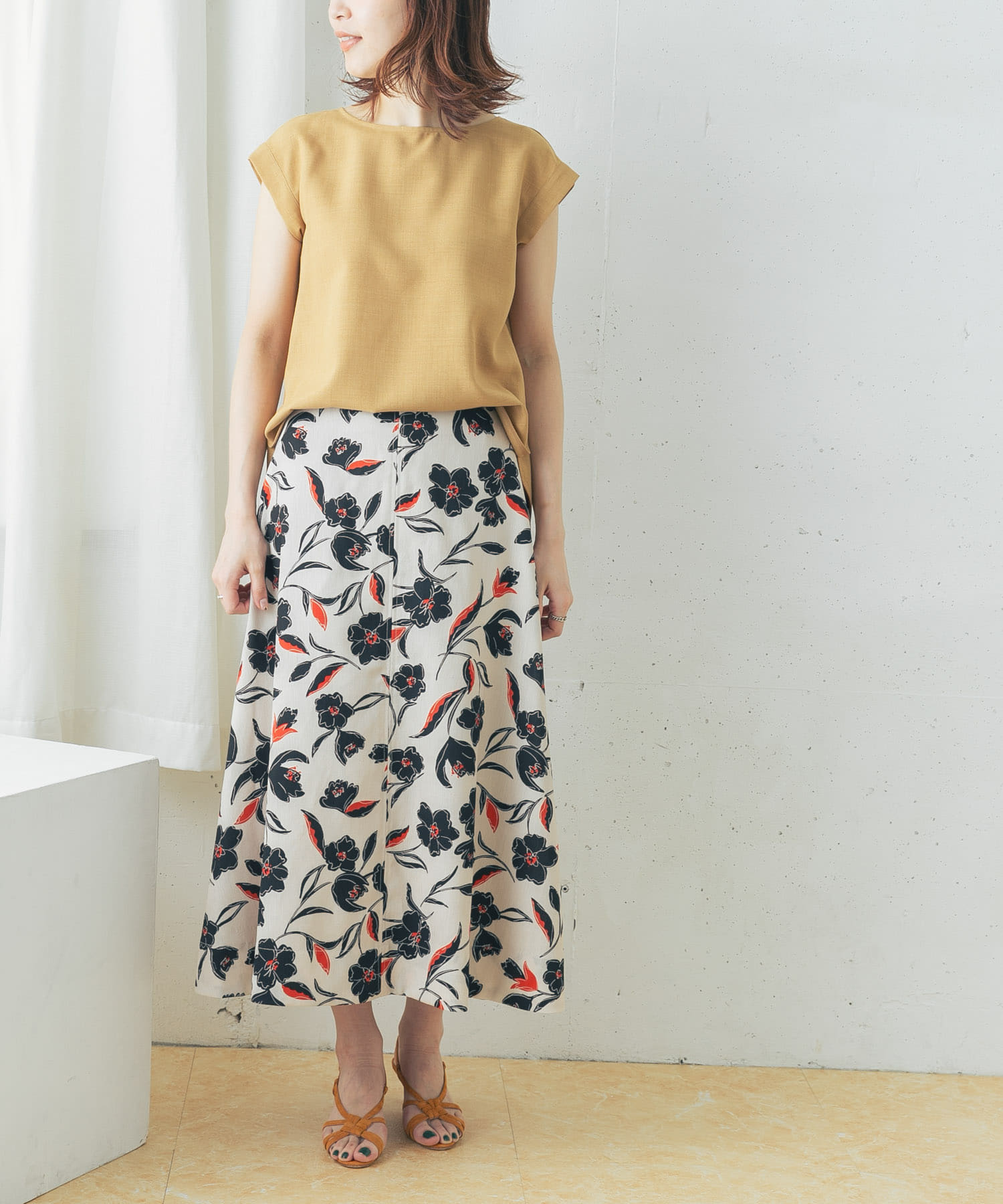 アートフラワープリントスカート