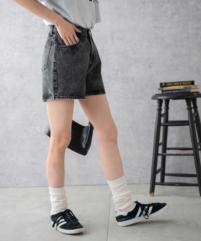 台形デニムショートパンツ