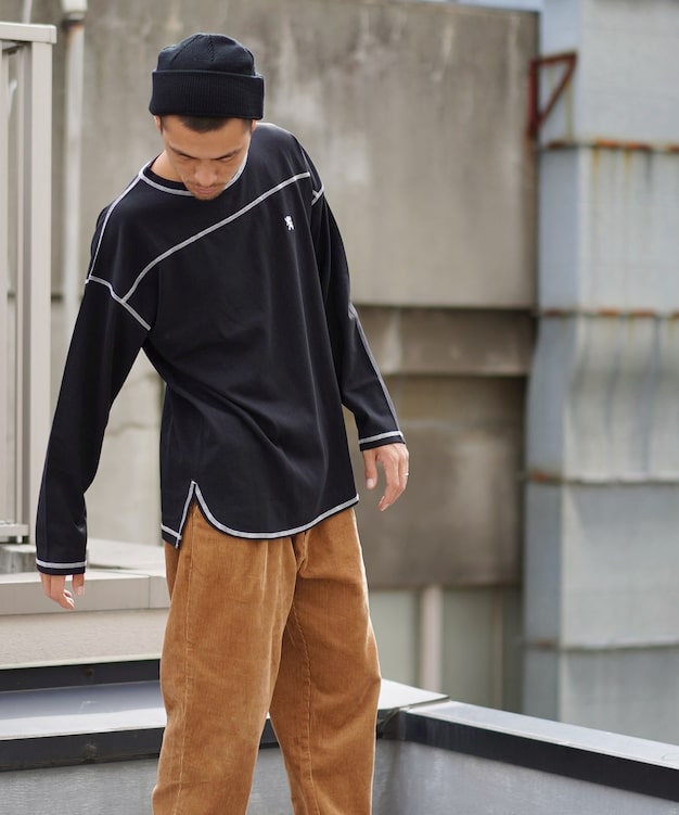 USコットン配色ステッチ長袖Ｔシャツ (汗染み防止）