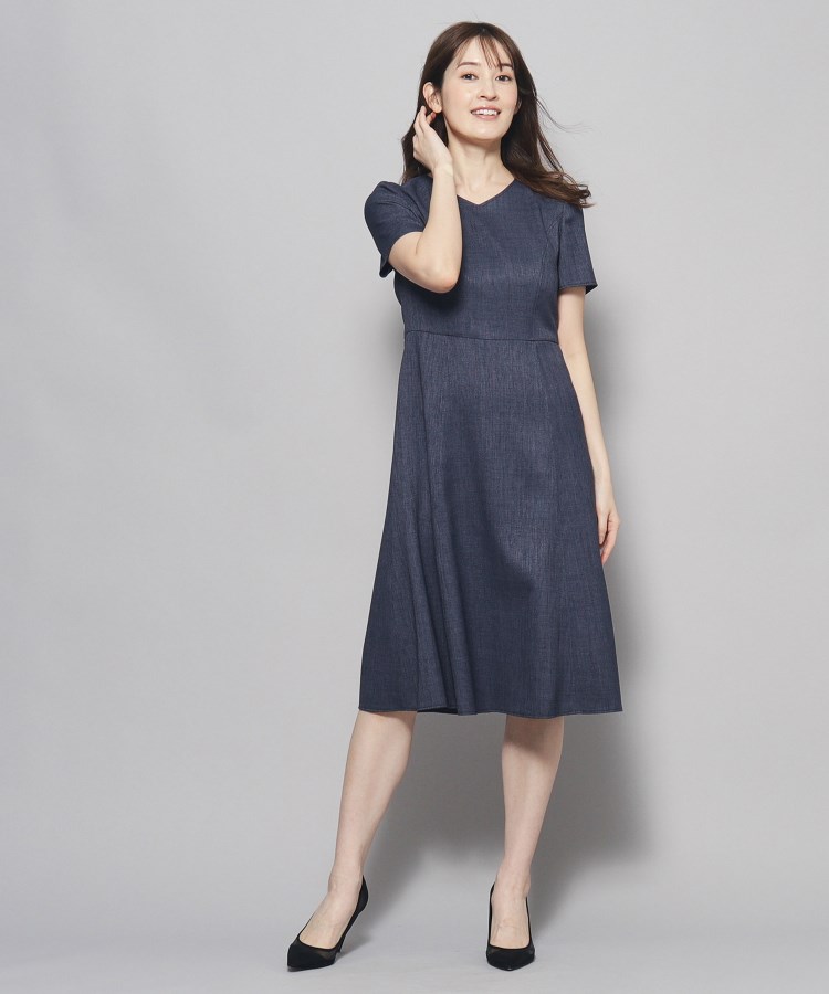 【洗える/日本製/フレア】女性らしいシルエットが美しい、麻調ストレッチワンピース 【洗える/日本製/フレア】女性らしいシルエットが美しい、麻調ストレッチワンピース