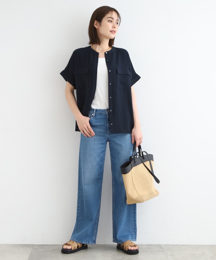 【こなれSETUP/UVケア/接触冷感】胸ポケット付Tブラウス 【こなれSETUP/UVケア/接触冷感】胸ポケット付Tブラウス