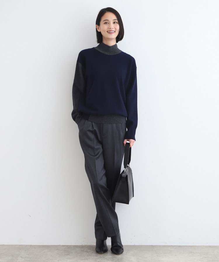 【日本製／ウール】バイカラーデザインタートルニット