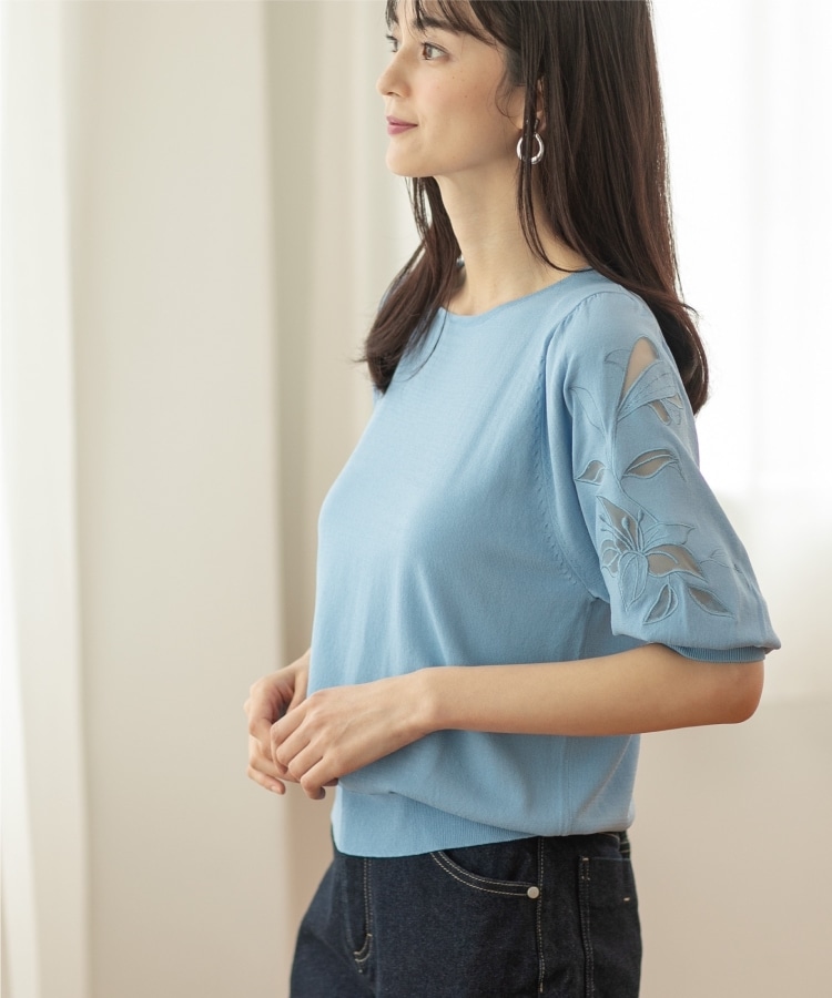 アンサンブル対応 刺繍チュールスリーブニット【洗濯機洗い可】 アンサンブル対応 刺繍チュールスリーブニット【洗濯機洗い可】