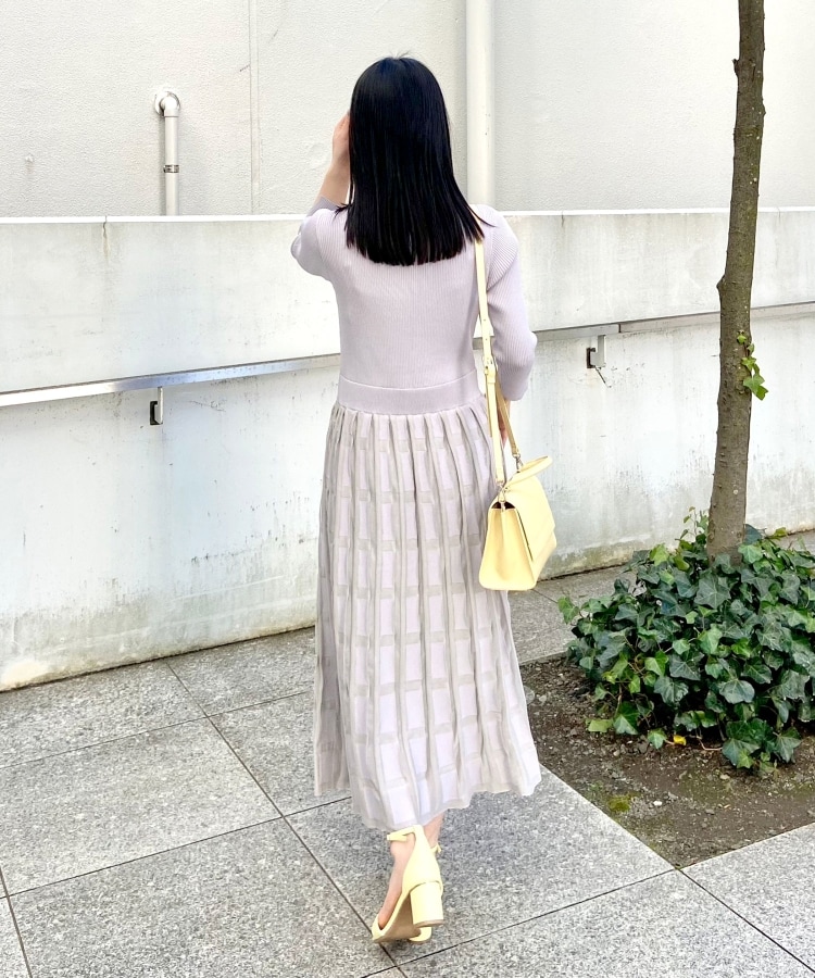 チェック編みドッキングニットワンピース
