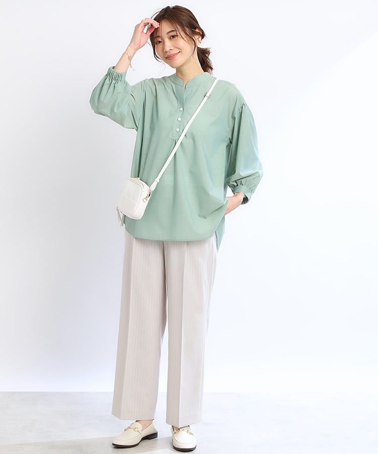 【UVカット／洗える】ウエスト配色フルレングスワイドパンツ