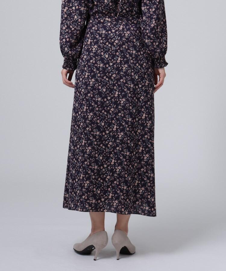 「L」【洗える】フラワープリントタックスカート 「L」【洗える】フラワープリントタックスカート