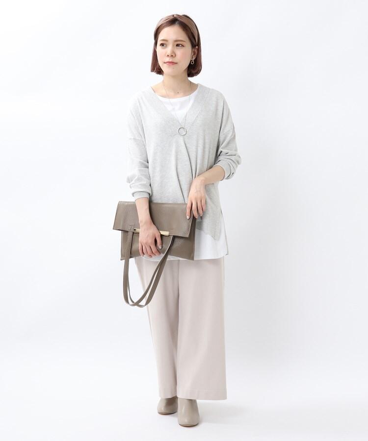 Vネックニットプルオーバー+フレンチカットソーセット【洗える】 Vネックニットプルオーバー+フレンチカットソーセット【洗える】