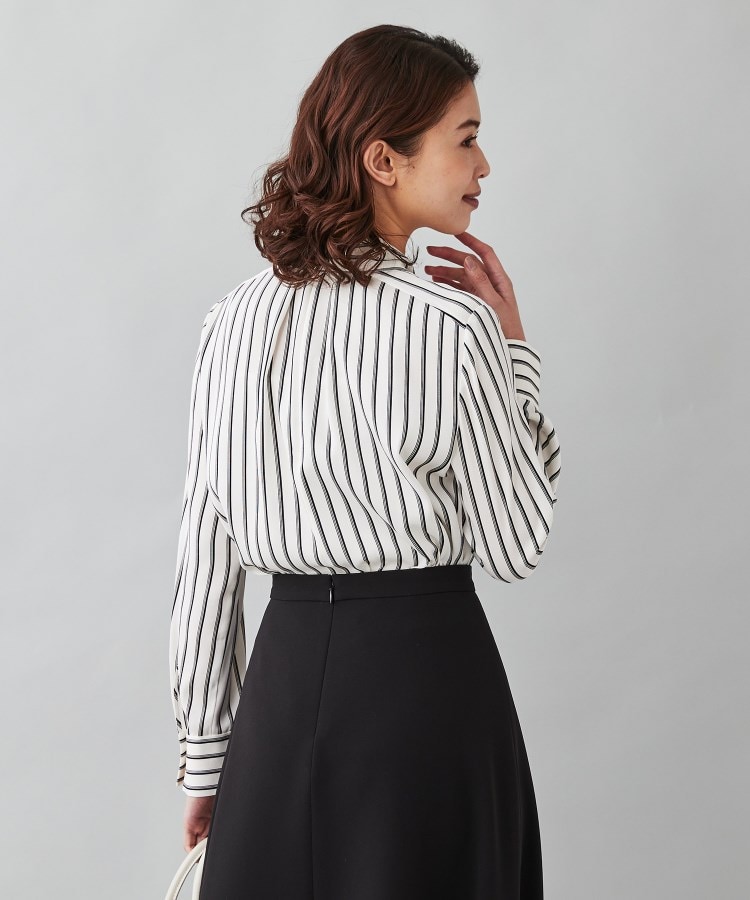 【お仕事シーンに/洗える】ストライプ柄&無地 ボウタイブラウス 【お仕事シーンに/洗える】ストライプ柄&無地 ボウタイブラウス