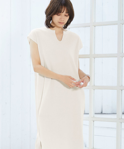 ポケット付き サーマル スキッパー スリットロングワンピース ポケット付き サーマル スキッパー スリットロングワンピース