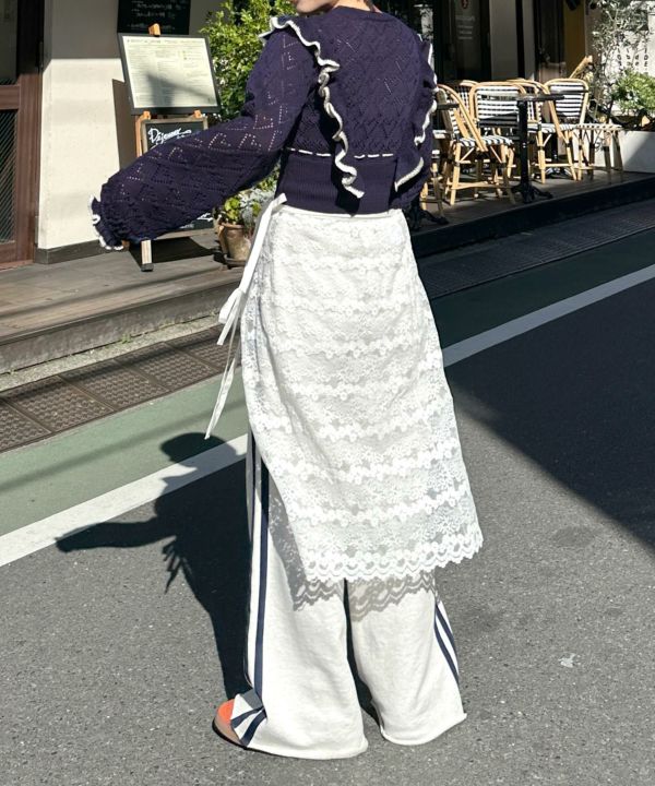 【Alley】ハート柄透かし配色フリルカーデ 【Alley】ハート柄透かし配色フリルカーデ