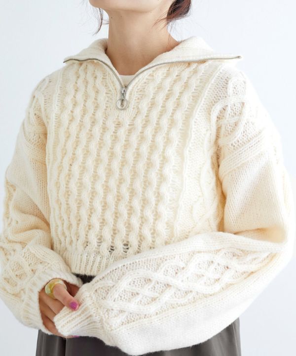 【SETアイテム】ケーブル編みハーフジッププルオーバー+ワンピース