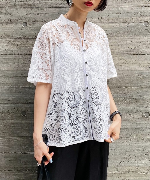 レースバンドカラーシャツ レースバンドカラーシャツ