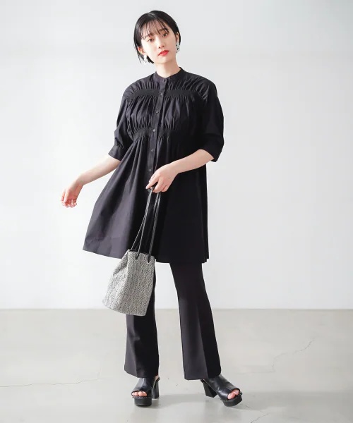シャーリングシャツミニワンピース シャーリングシャツミニワンピース