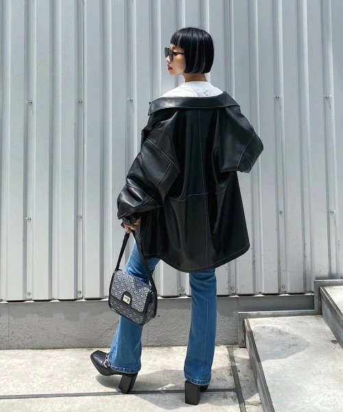 エコレザーステッチブルゾン