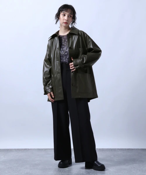 【LADIES】レザーカバーオールジャケット