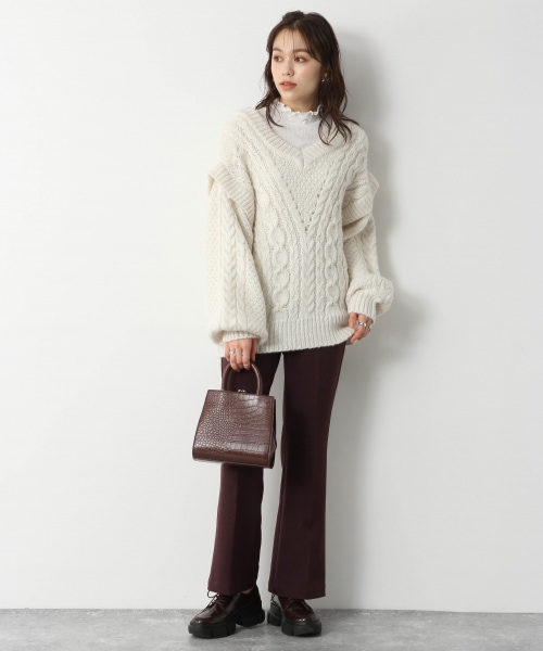 ローゲージケーブルVネックニット ローゲージケーブルVネックニット