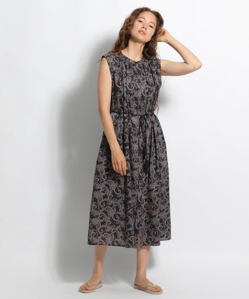 プリント切り替え総柄ワンピース