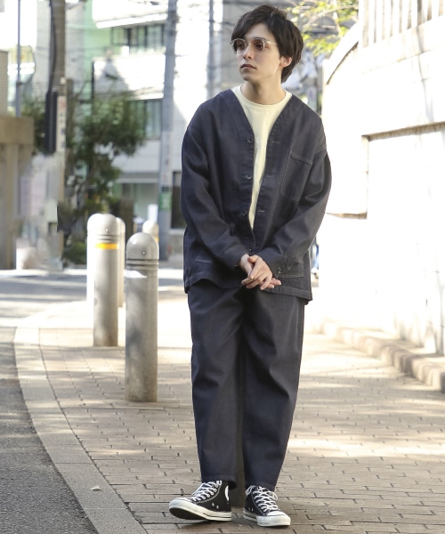 <セットアップ着用可能>デニムワイドテーパードパンツ <セットアップ着用可能>デニムワイドテーパードパンツ