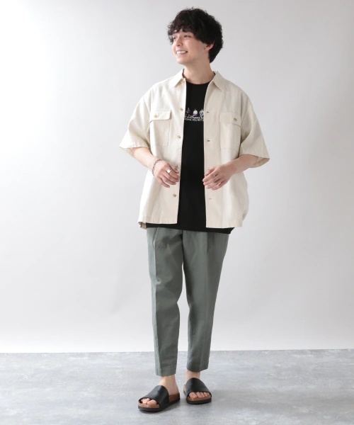 <USAコットン使用>綿麻カツラギパンツ <USAコットン使用>綿麻カツラギパンツ