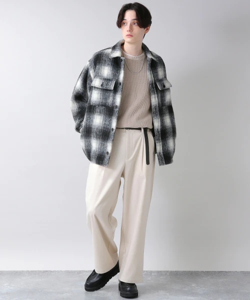 ウールタッチ/タックワイドパンツ