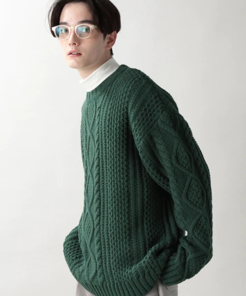 【新色予約受付中】ケーブルビッグニットクルー