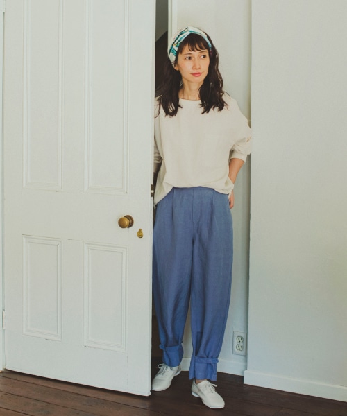 《玄長なおこさんコラボアイテム》リネンレーヨン裾デザインパンツ 《玄長なおこさんコラボアイテム》リネンレーヨン裾デザインパンツ