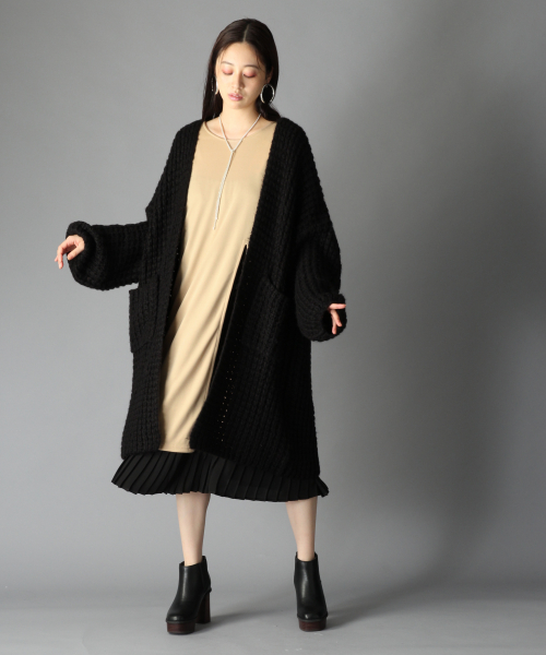 【LADIES】3ゲージBIGワッフルロングカーディガン
