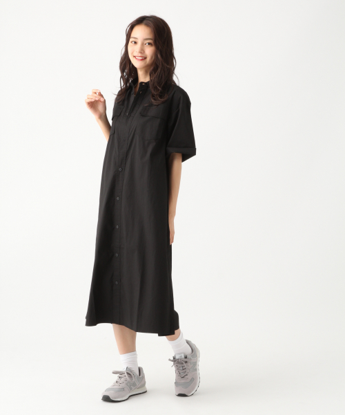 【LADIES】シルキータッチミリタリーシャツワンピース