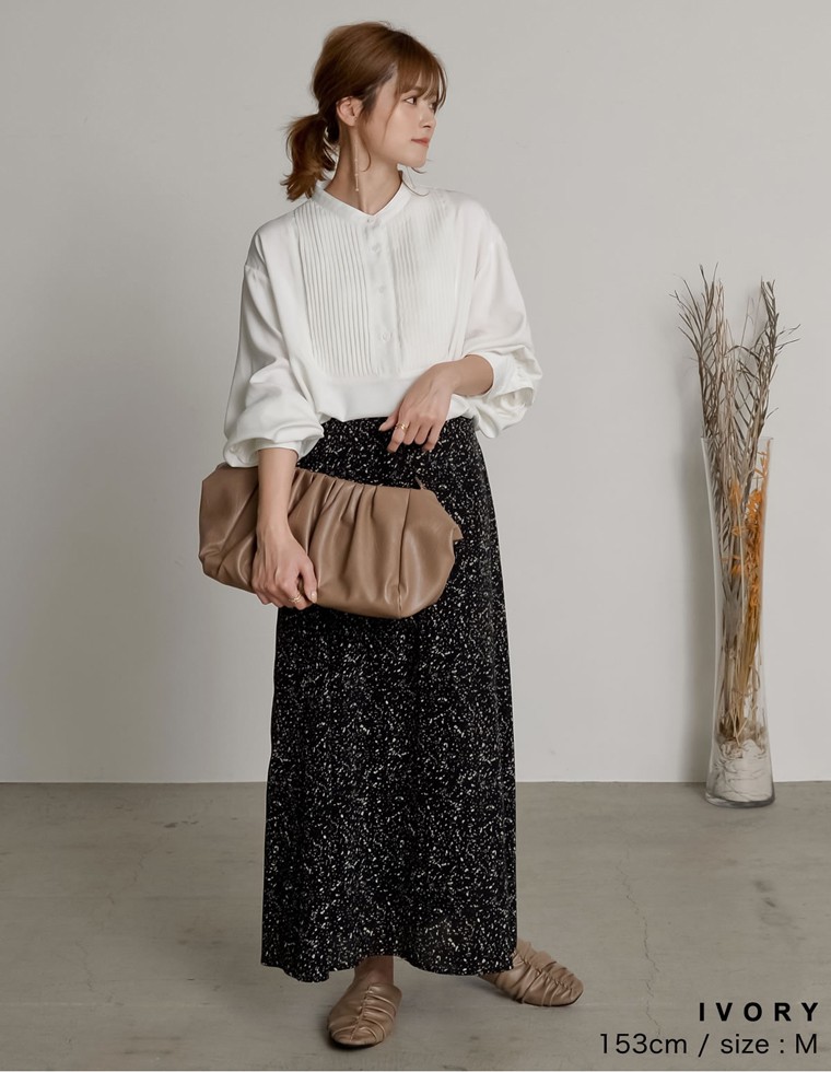 【9/18～再販】【先行予約受注】[yun×Re:EDIT（リエディ）コラボ][低身長向けSサイズ対応]ピンタックプザムシャツ