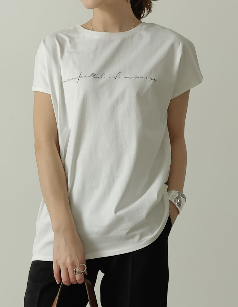 オーガニックコットンフレンチスリーブロゴTシャツ[入荷済]