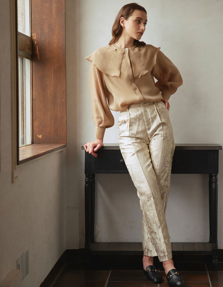 [低身長/高身長サイズ有]ジャガードテーパードパンツ[お急ぎ便対応]