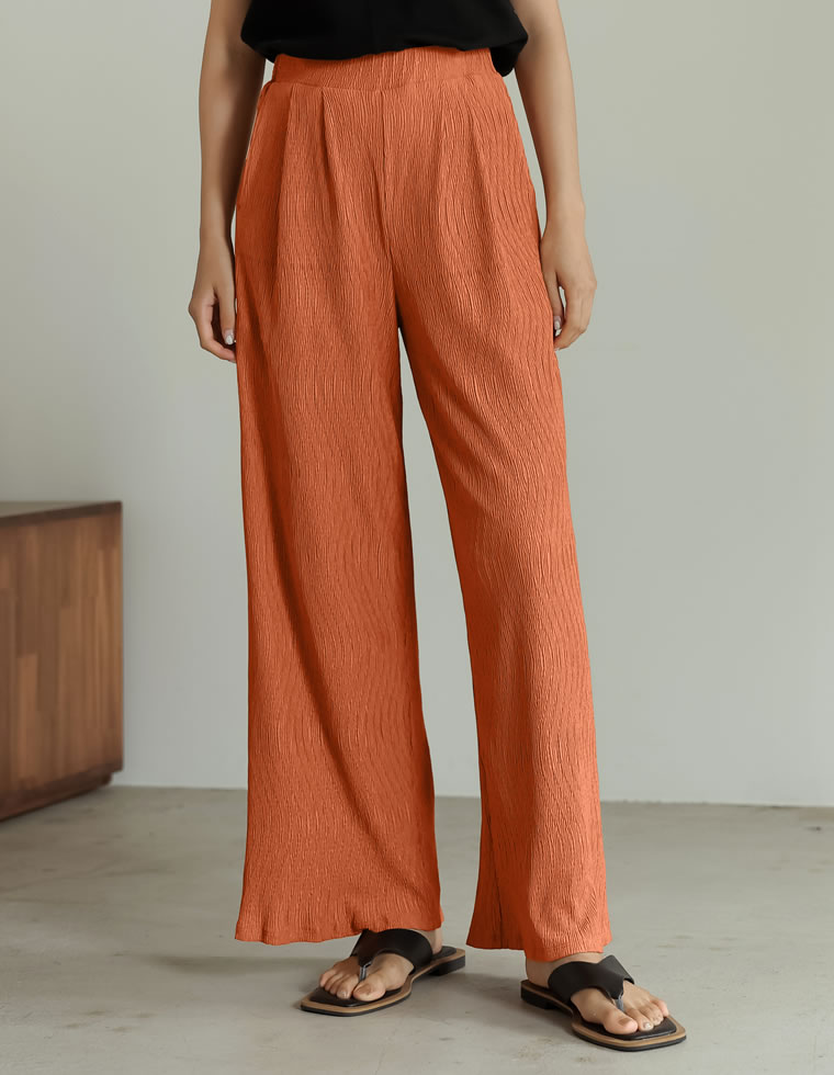 [低身長/高身長サイズ有]楊柳加工マットボドレーリラックスタックパンツ[お急ぎ便対応]