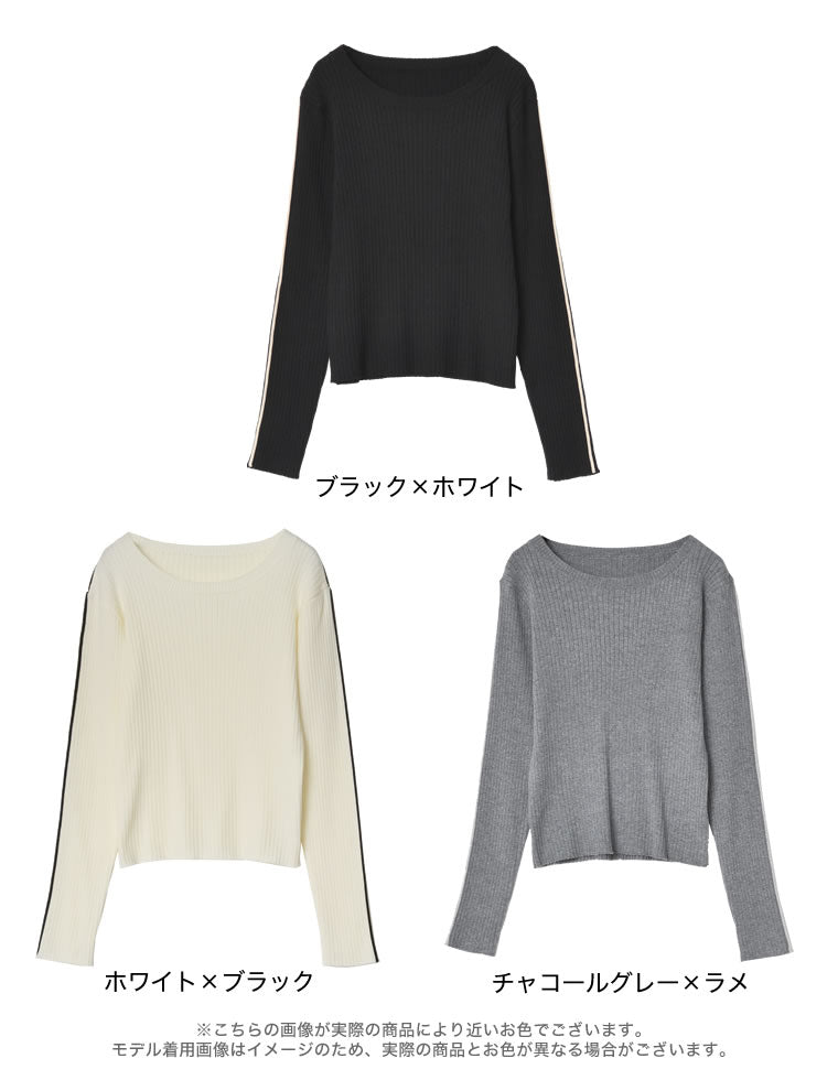 【特別価格！500円OFF】[2024SS COLLECTION]配色ラインクルーネックリブニットトップス