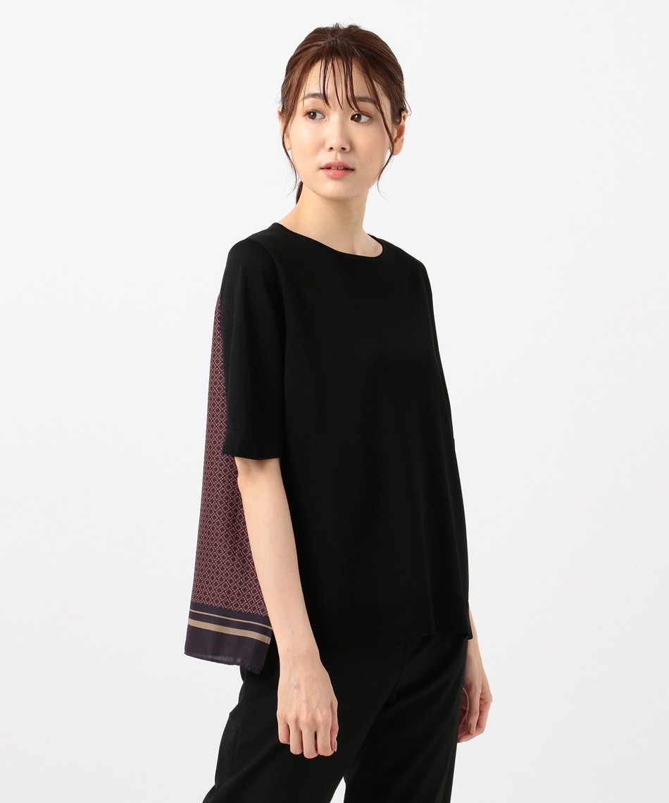 【洗える】レーヨンストレッチ 前後切替半袖 ニット