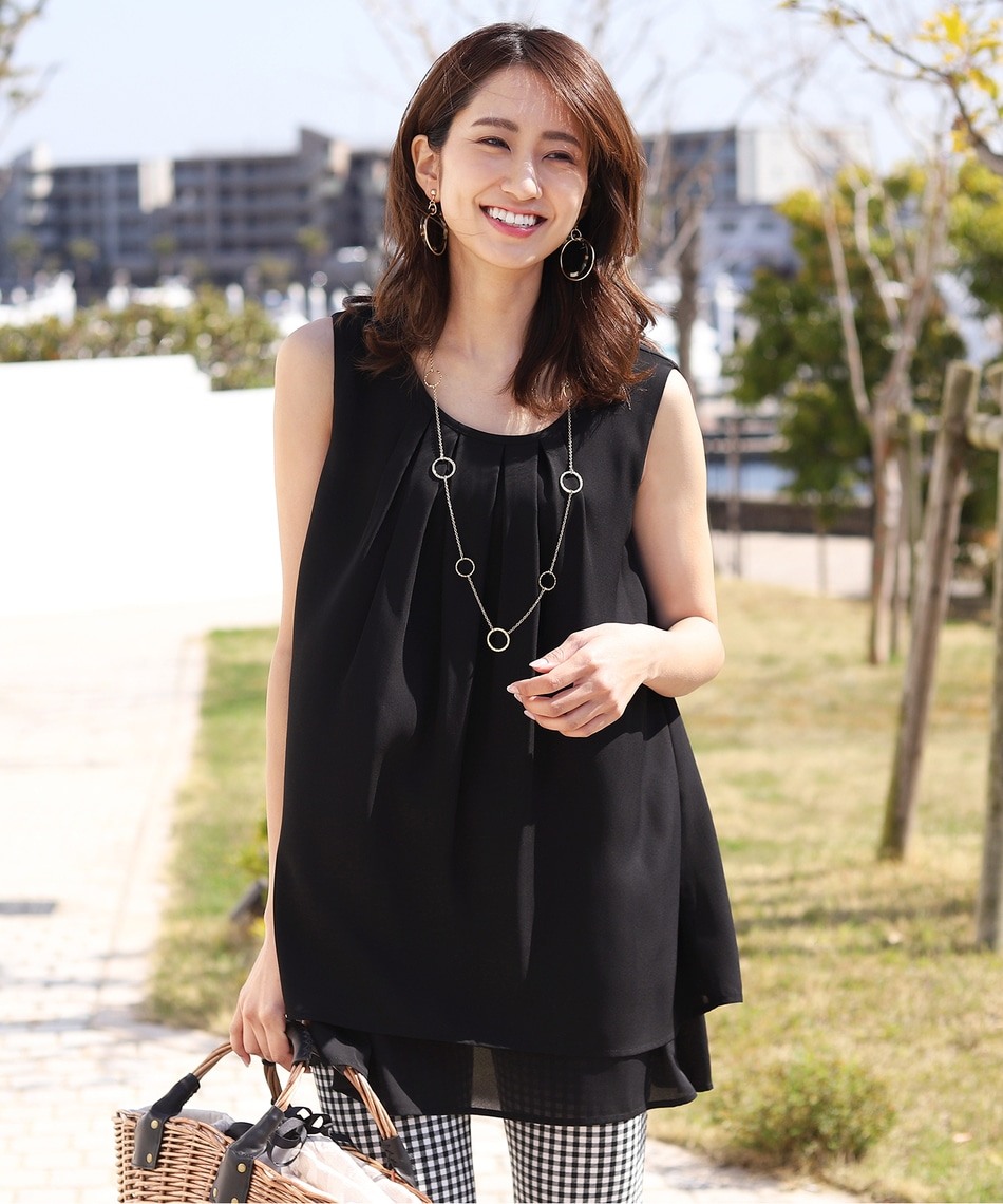 【洗える】体型カバーも叶う、ジョーゼット2段フレアチュニック