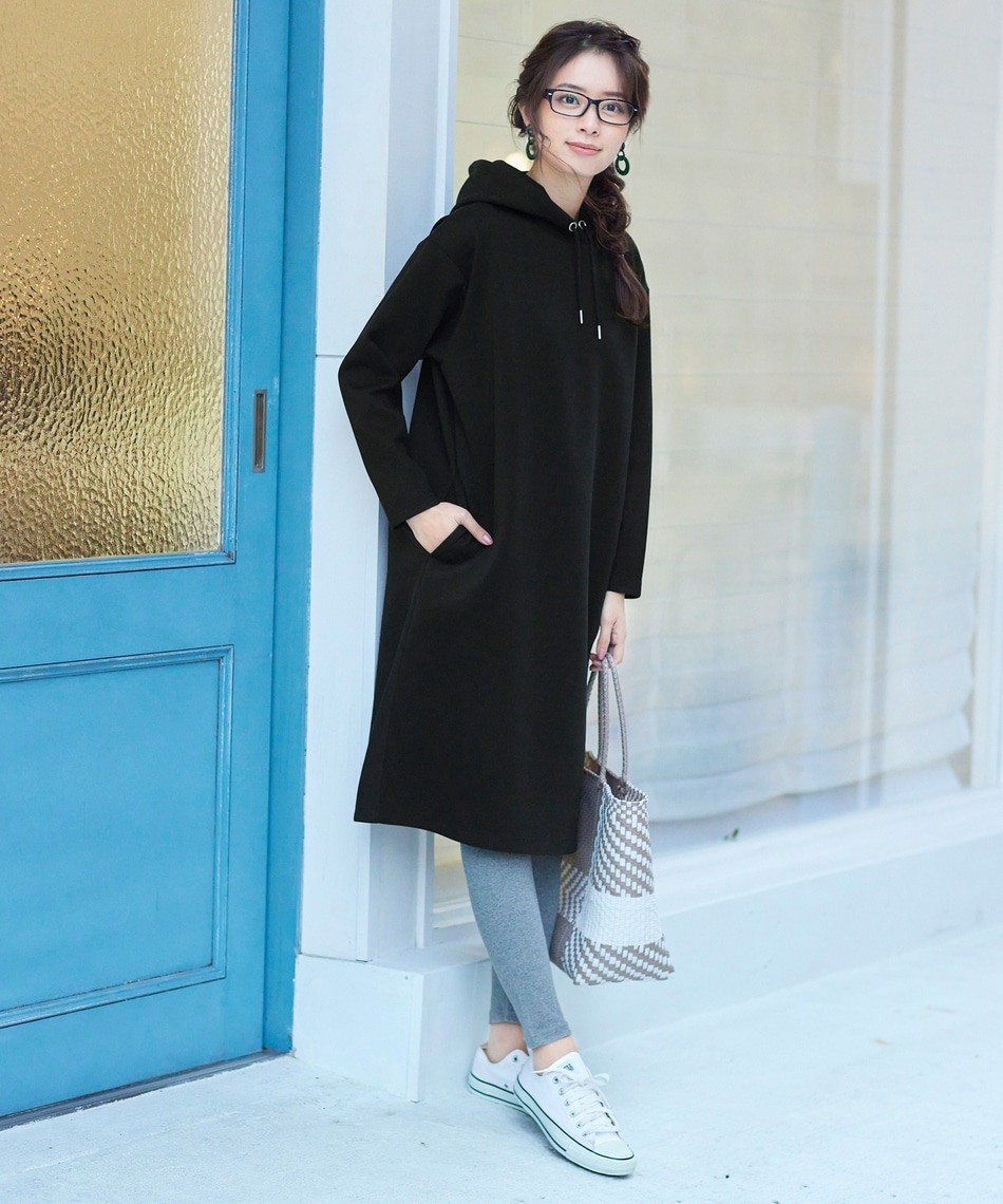 【リラックス】ソフトな風合いが魅力のボンディングパーカーワンピース