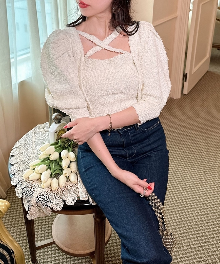 2way corset bustier×puff cardigan set