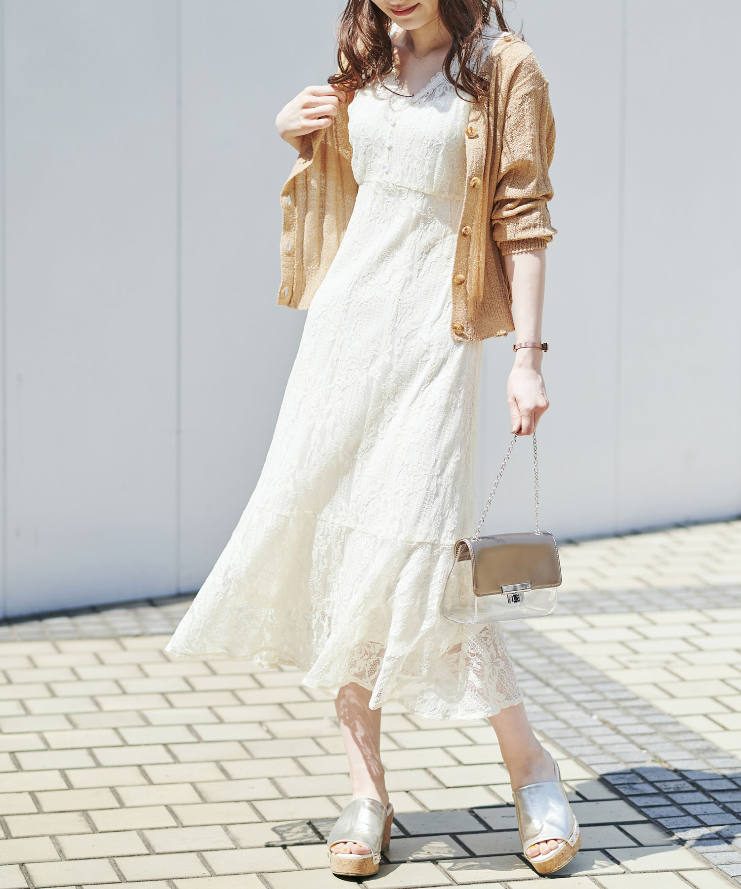 ラッセルレースリーンラインワンピース