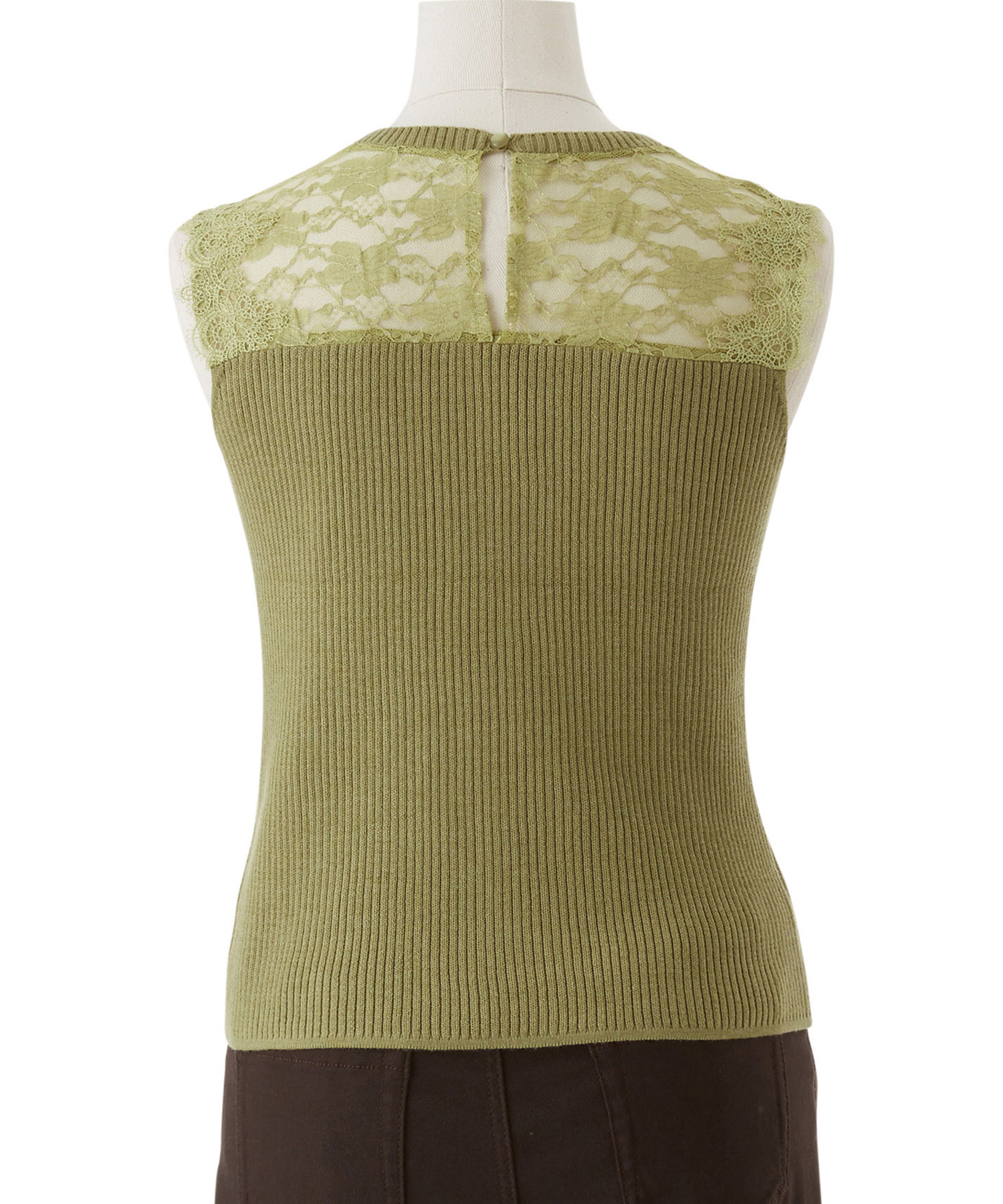 レース切替柄編みノースリーブニット