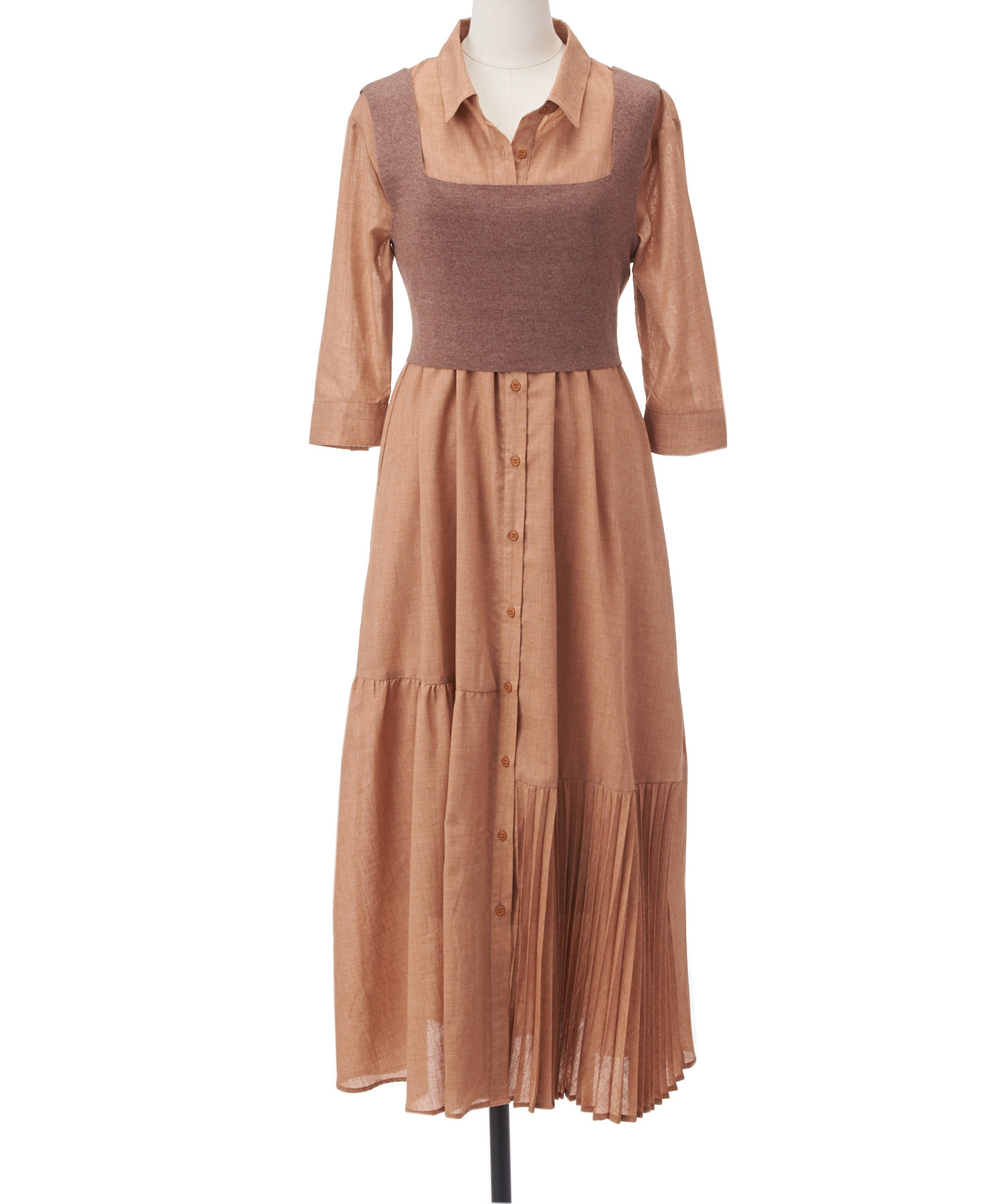 ニットビスチェ×シャツワンピースセット