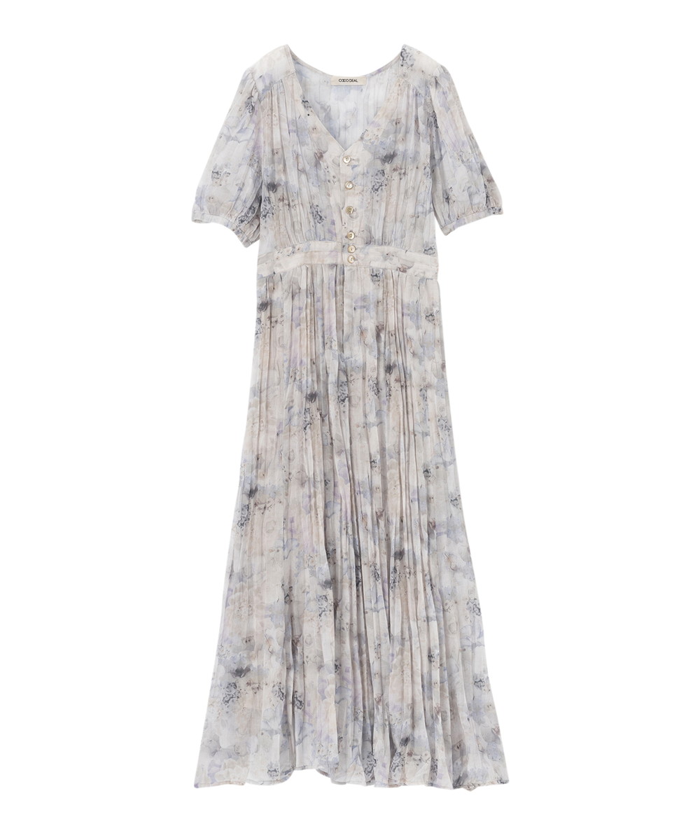 【予約商品】フラワープリントワッシャープリーツワンピース 【予約商品】フラワープリントワッシャープリーツワンピース