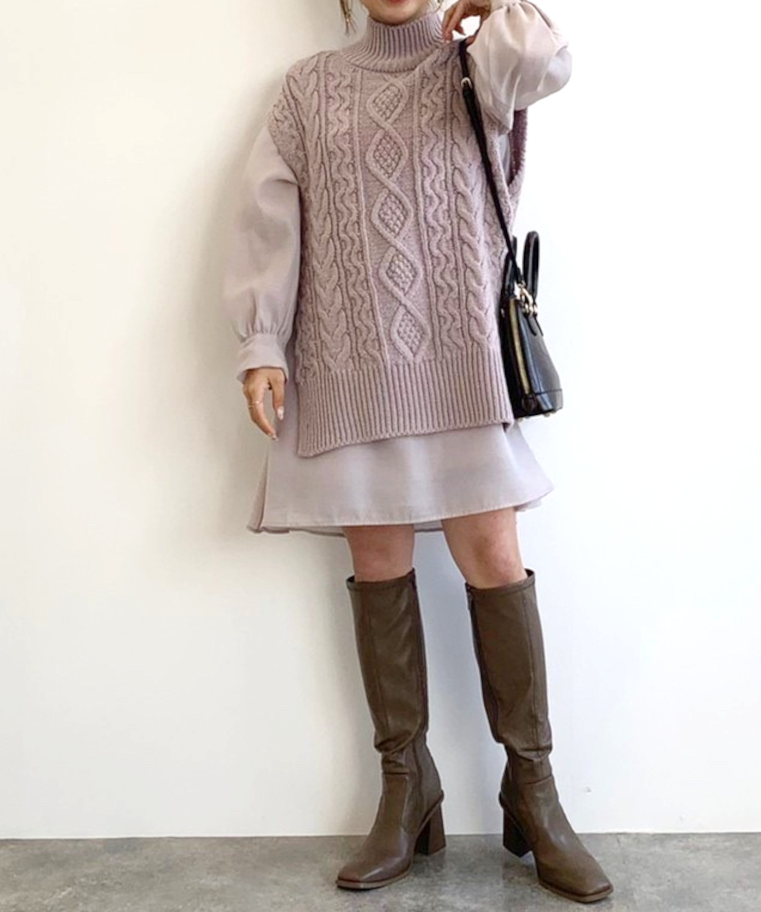 【予約商品】ケーブルニットベスト×オーガンジーワンピース