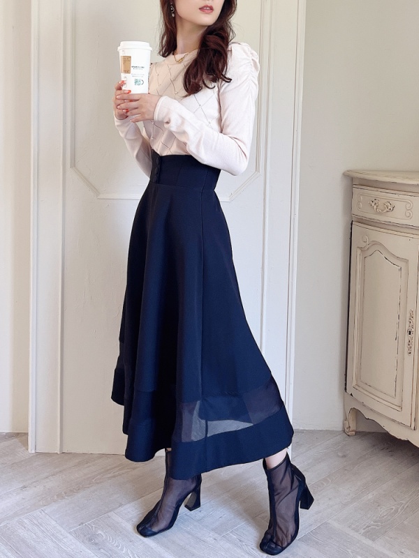 裾シアー切替フレアスカート