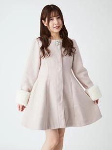 BACKリボンノーカラーフレアーコート