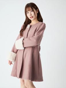 BACKリボンノーカラーフレアーコート