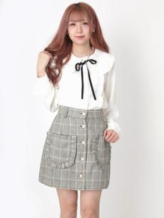 チェック柄フリルポケットスカート