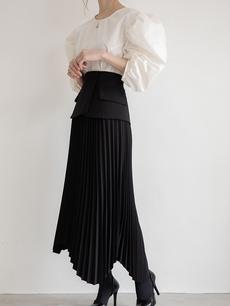 ●【RE ARRIVAL】ヨークデザインプリーツスカート black