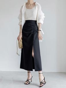 【RE ARRIVAL】front slit design skirt / black
