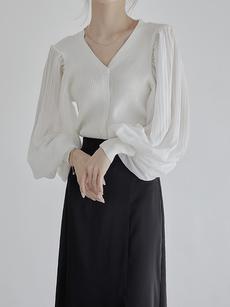 【RE ARRIVAL】 pleats sleeve cardigan / white