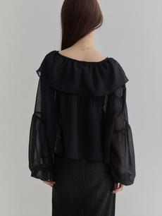 【NEW】double ribbon frill blouse / black